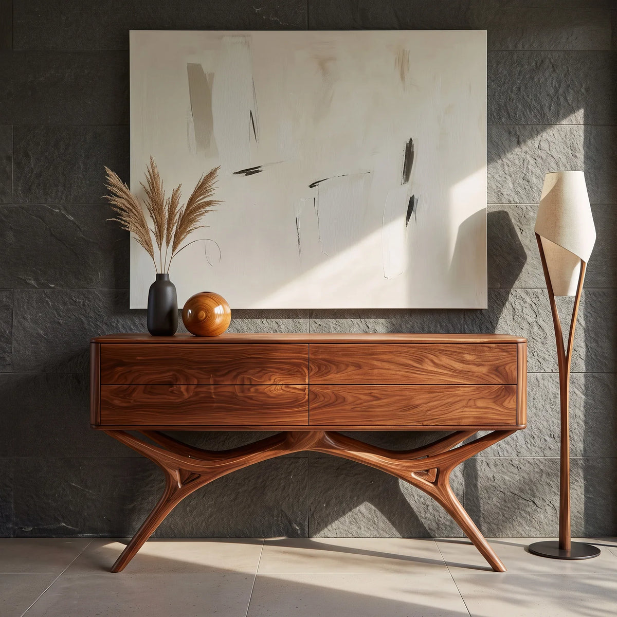 Modern Organic Wooden Console Table For Foyer