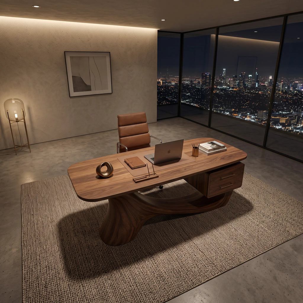 Contemporary Office Desk Sculptural Base Luxury Executive Office