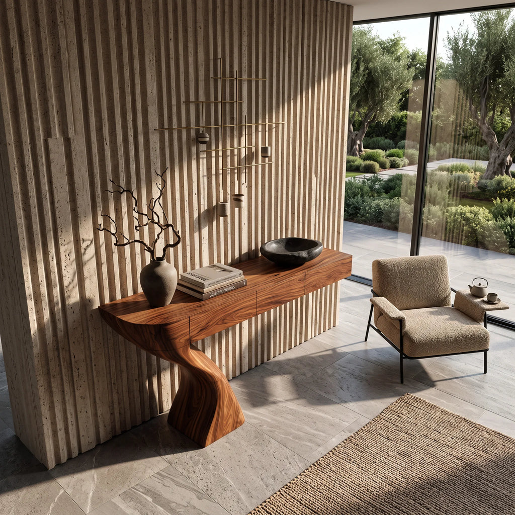 Contemporary Sculptural Console Table With Drawers For Entryway