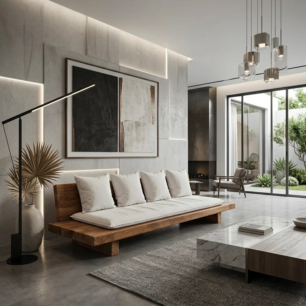 Minimalist Wooden Sofa With Cushions For Living Room