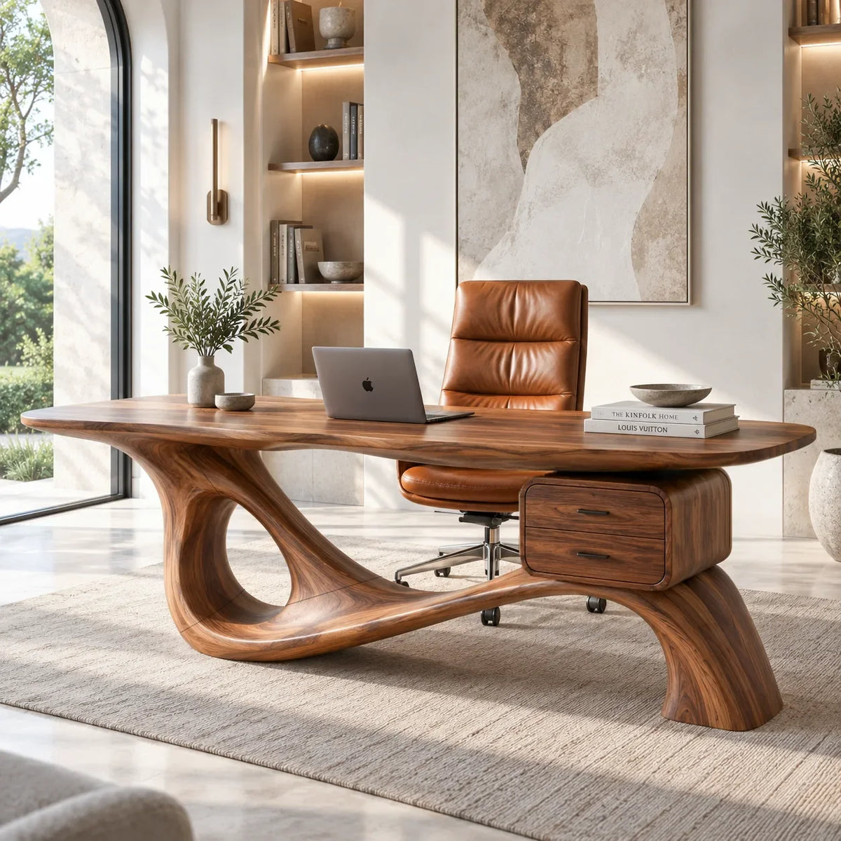 Organic Modern Executive Desk Drawer Pedestal For Designer Office