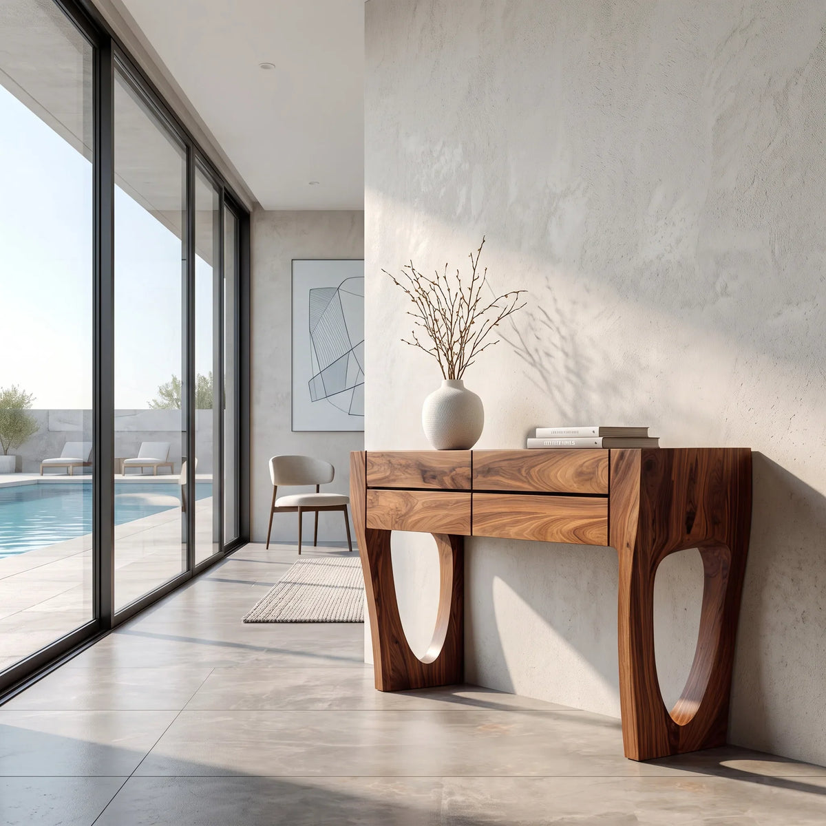 Contemporary Sculptural Drawer Console Table For Hallway