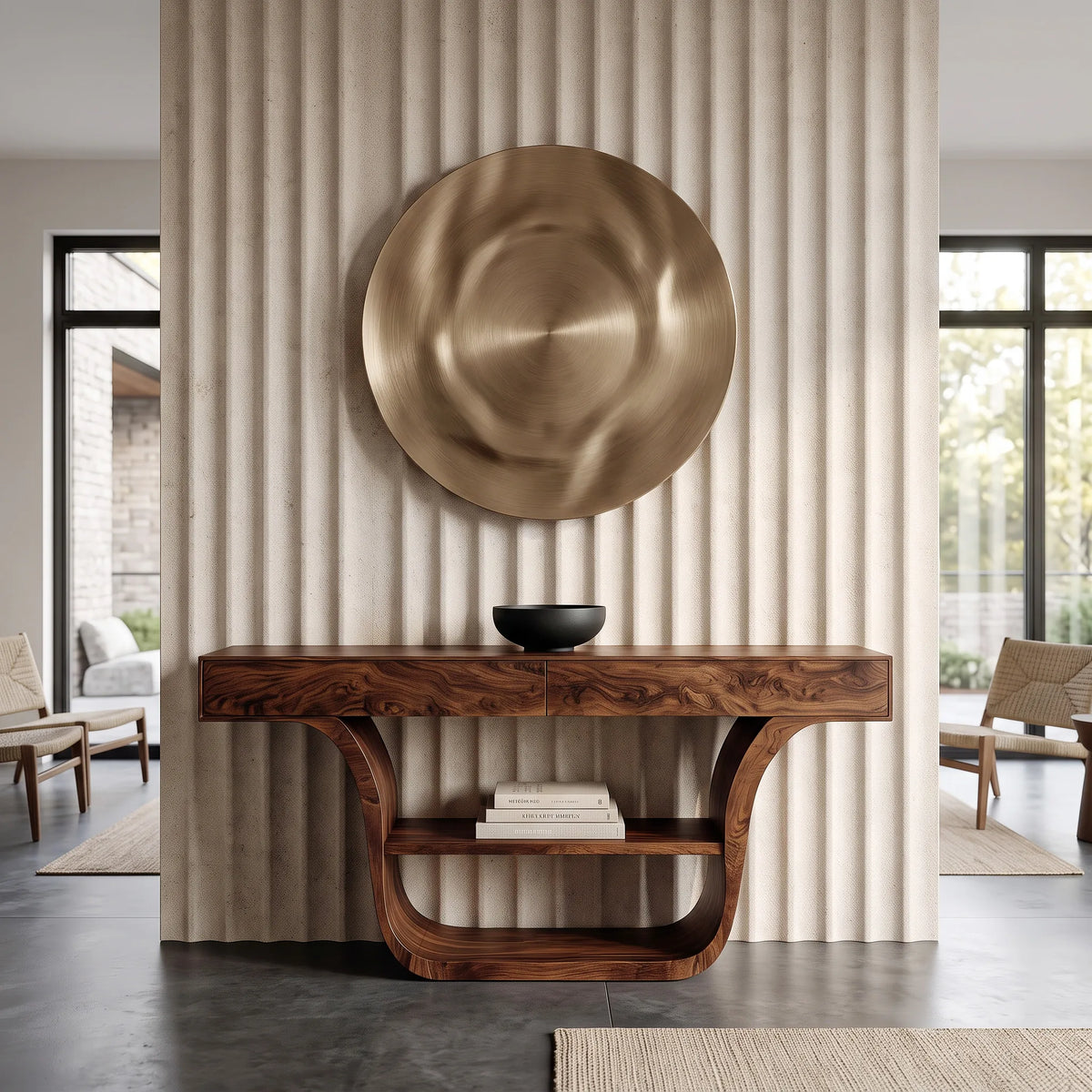 Contemporary Curved Storage Console Table For Entryway