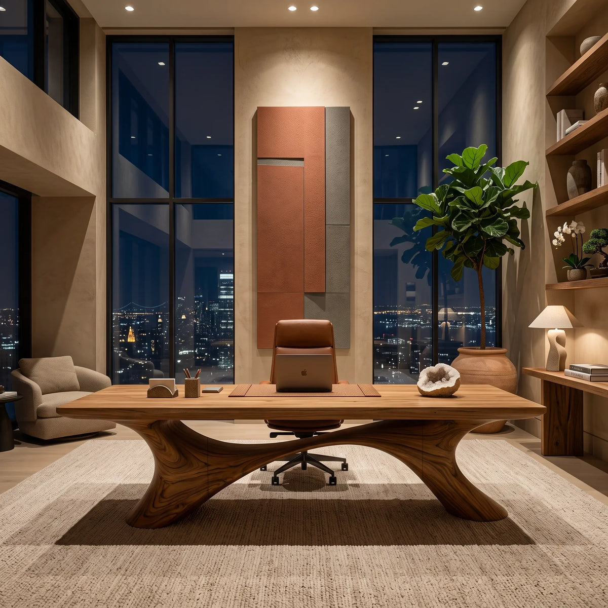 Modern Office Desk Organic Curved Base Contemporary Workspace