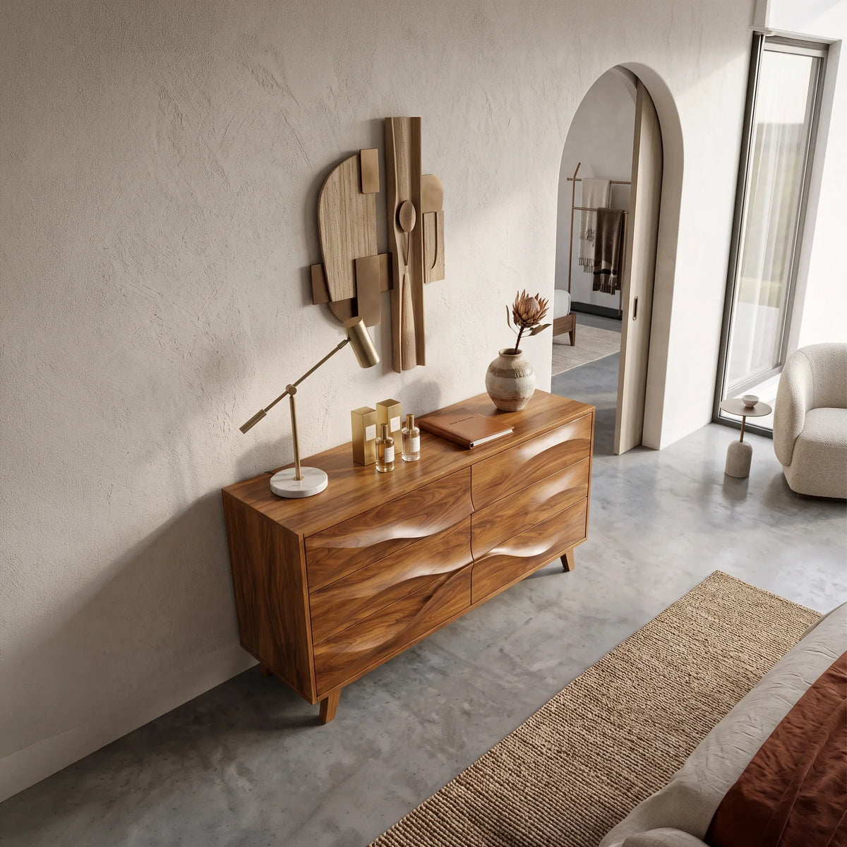 Minimalist Wave Closet Dresser For Modern Bedroom