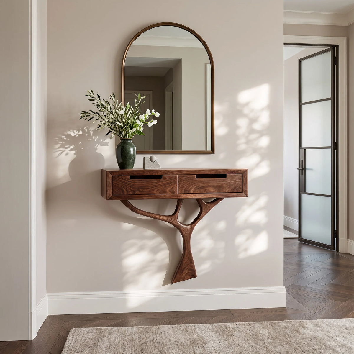Contemporary Organic Wooden Console Table For Entryway
