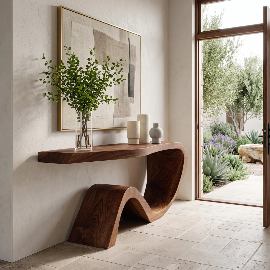 Organic Curved Waterfall Console Table For Entryway