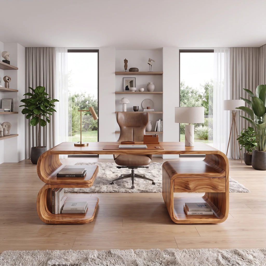 Creative Office Desk Writing Desk Executive Desk With Curved Open Shelves For Home Office