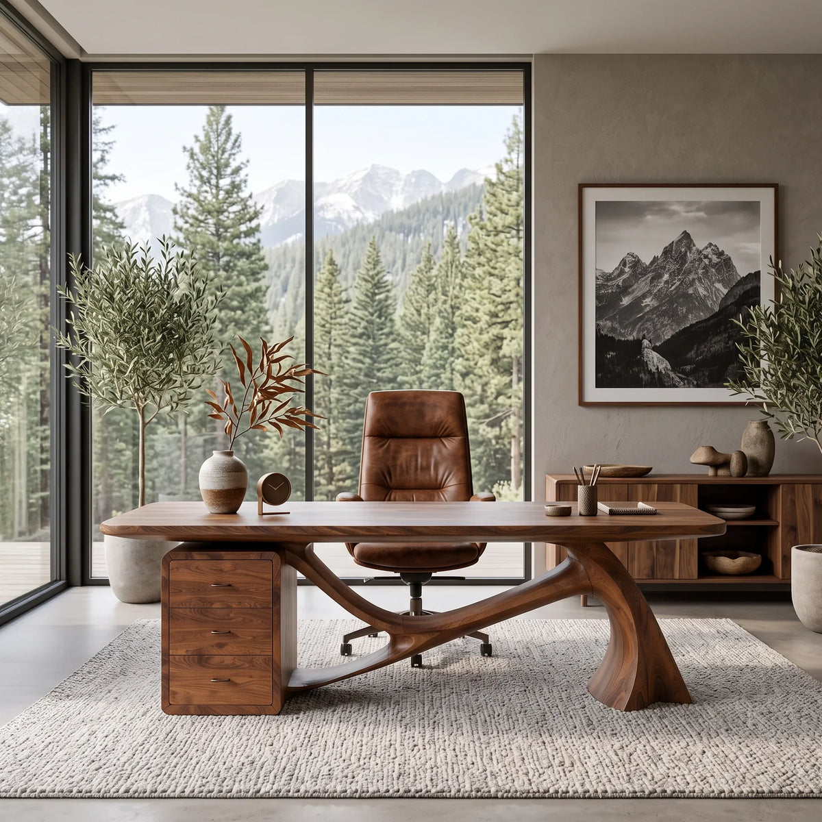 Sculptural Office Desk With Drawers For Luxury Interiors