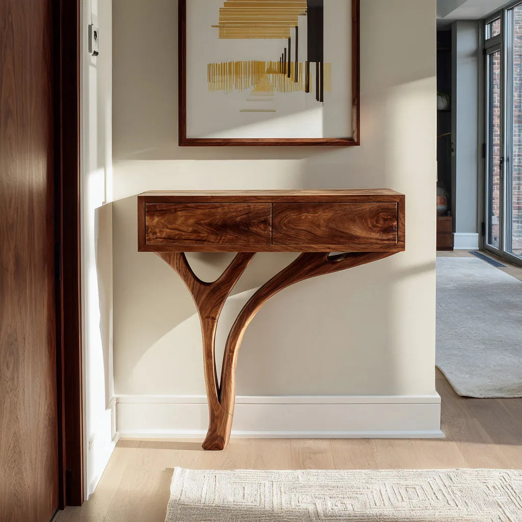 Contemporary Curved Wooden Console Table For Entryway