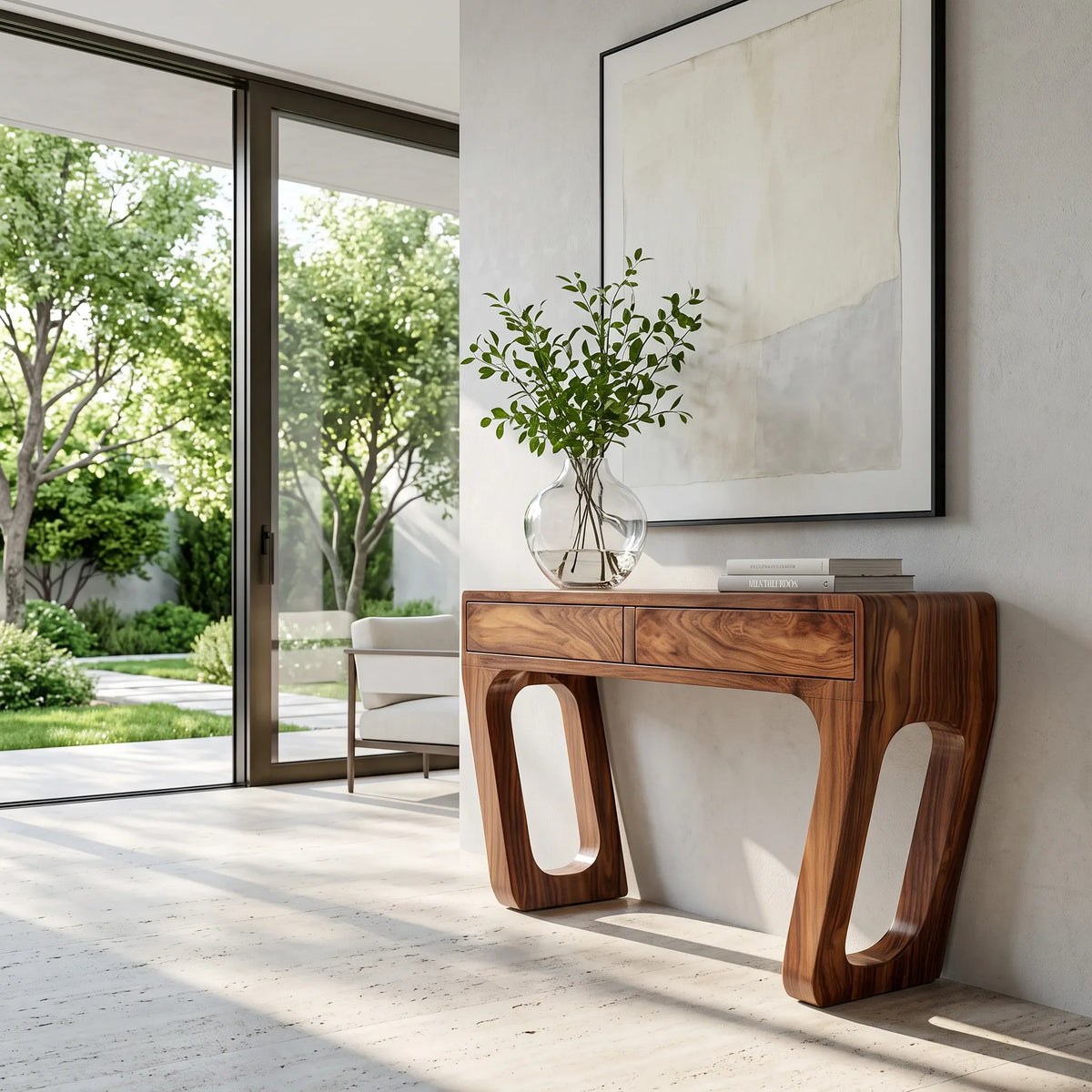 Modern Sculptural Open Leg Console Table For Hallway