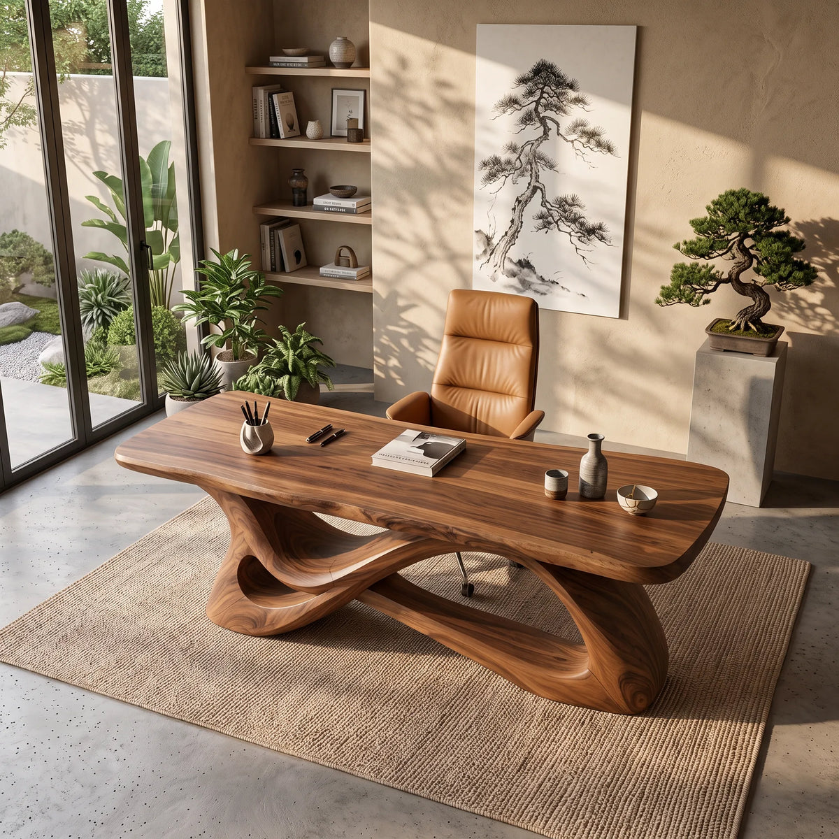 Modern Office Desk Sculptural Curved Base For Luxury Office