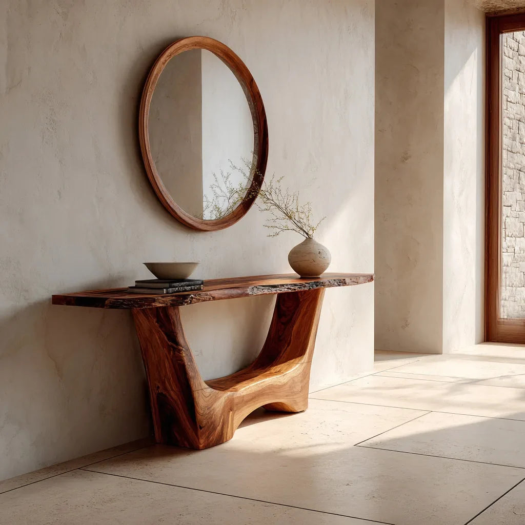 Organic Live Edge Sculptural Console Table For Entryway