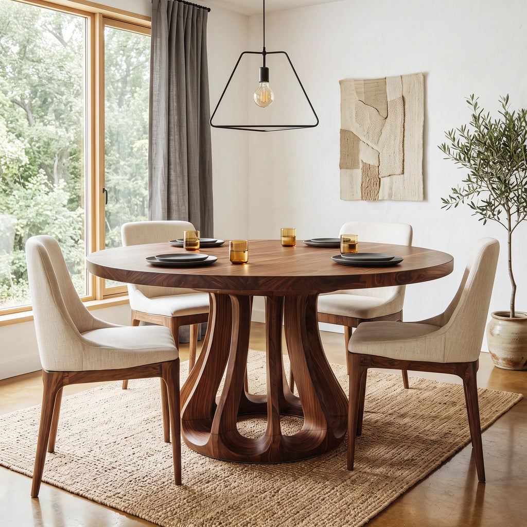 Modern Carved Pedestal Round Dining Table For Dining Room