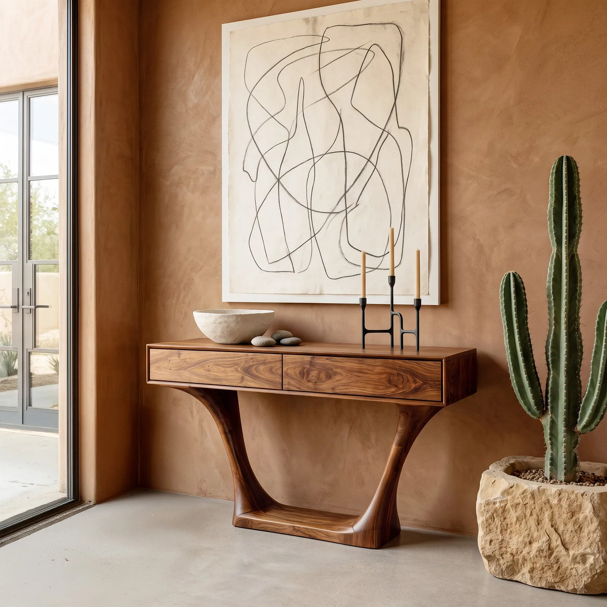 Minimalist Sculptural Drawer Console Table For Entryway