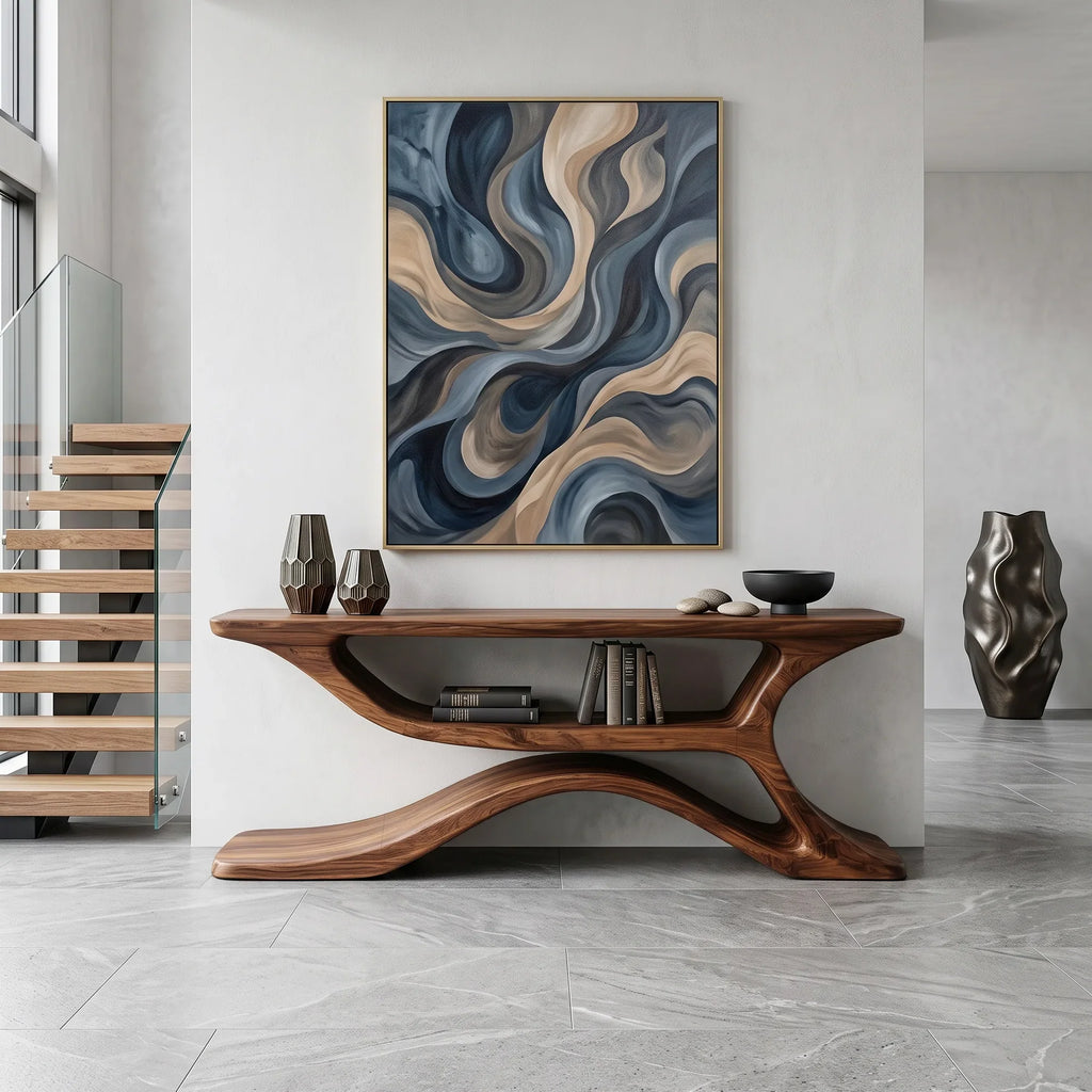 Organic Sculptural Open Shelf Console Table For Living Room