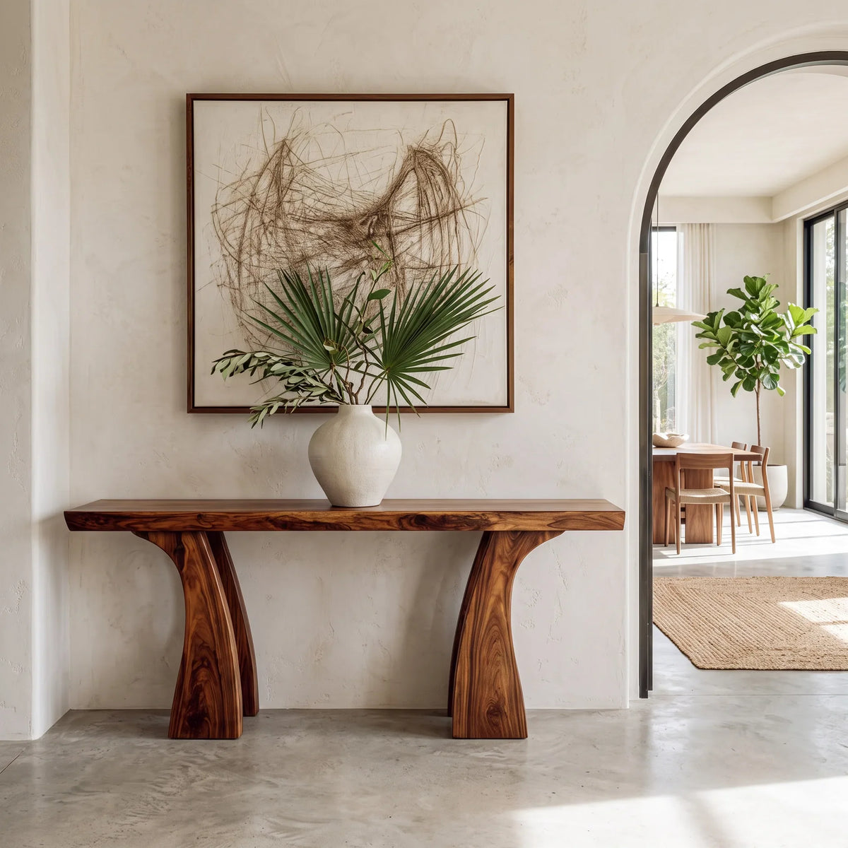 Organic Modern Sculptural Console Table With Curved Legs For Entryway