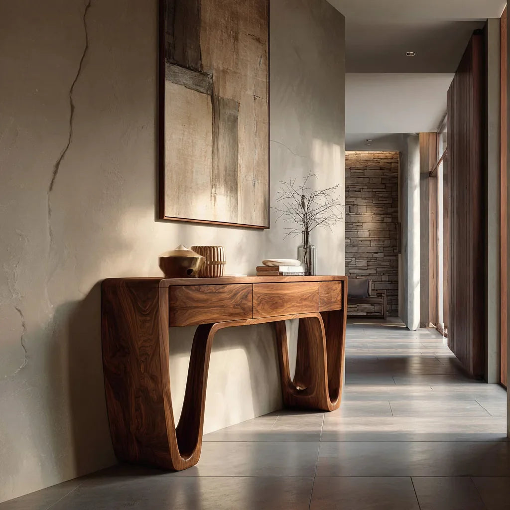 Contemporary Curved Leg Drawer Console Table For Living Room