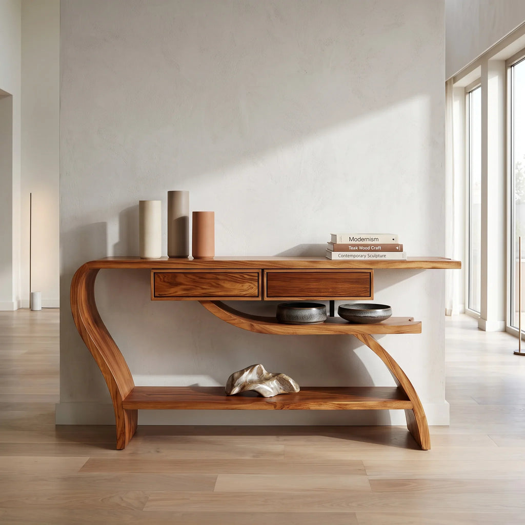 Modern Curved Table Behind Sofa For Living Room