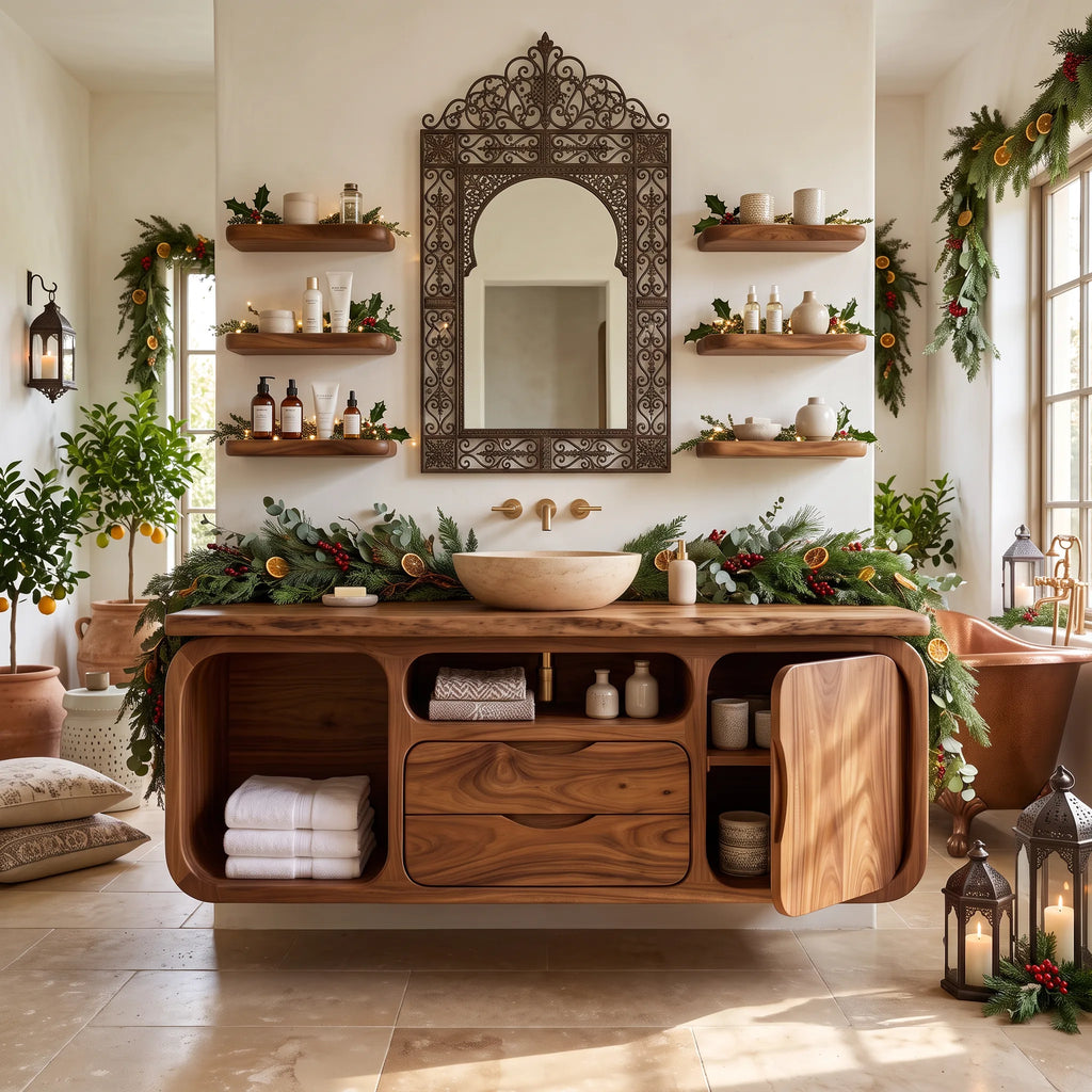 Organic Modern Nutcracker Storage Bathroom Vanity Luxury Villa