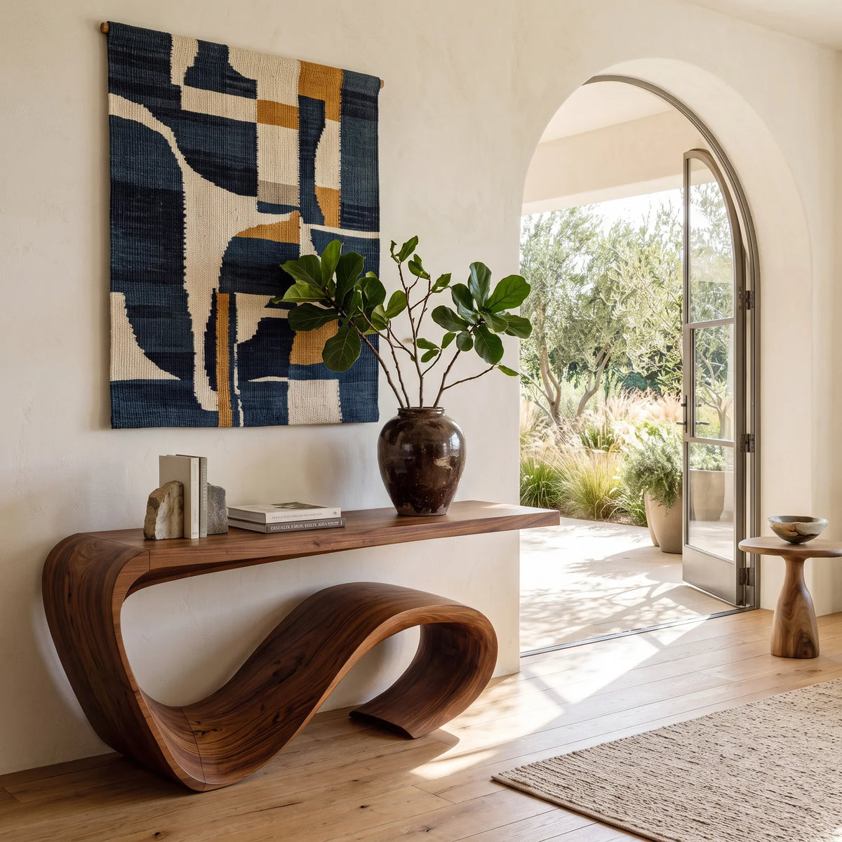 Modern Sculptural Loop Base Console Table For Entryway
