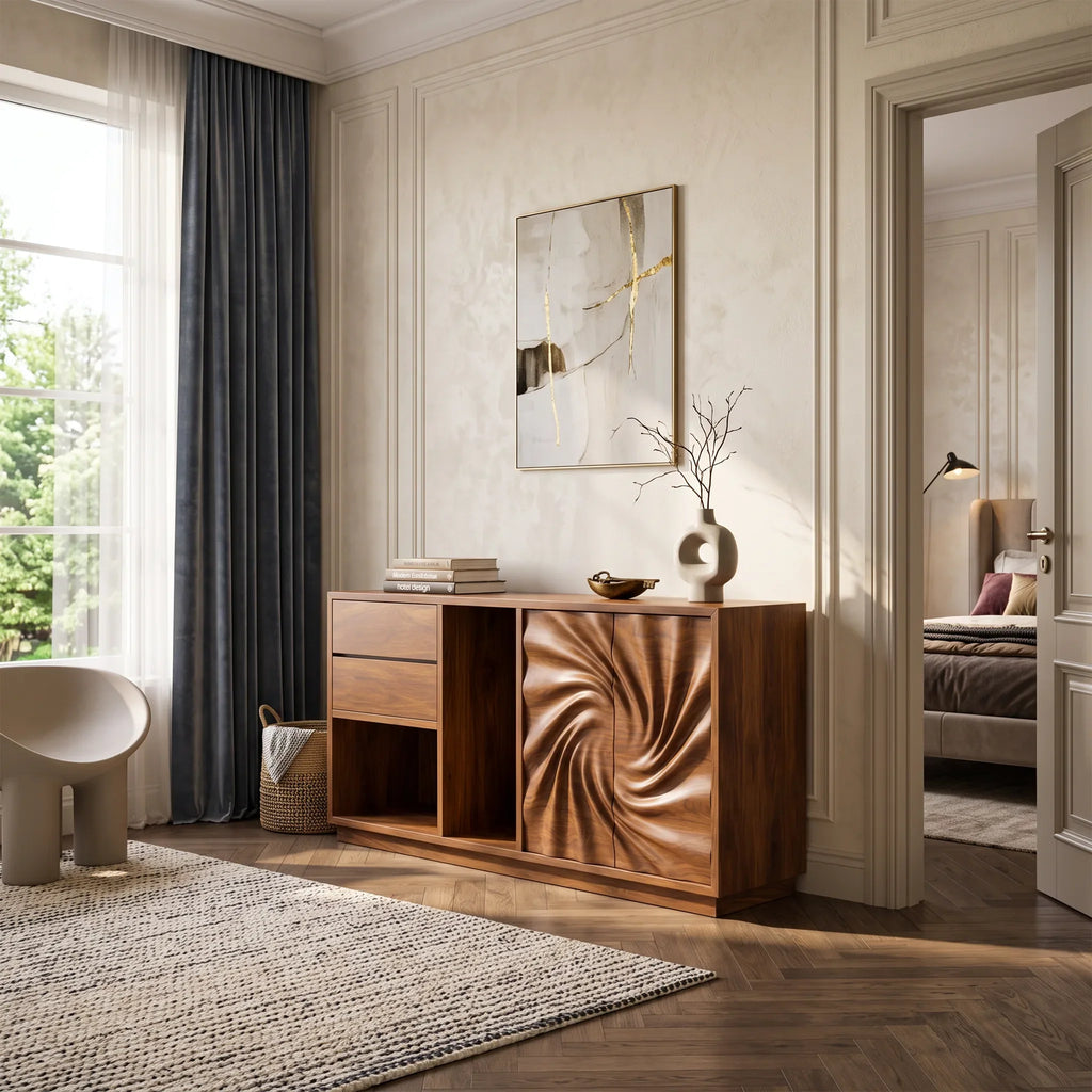 Modern Reeded Front Credenza Wide Living Room