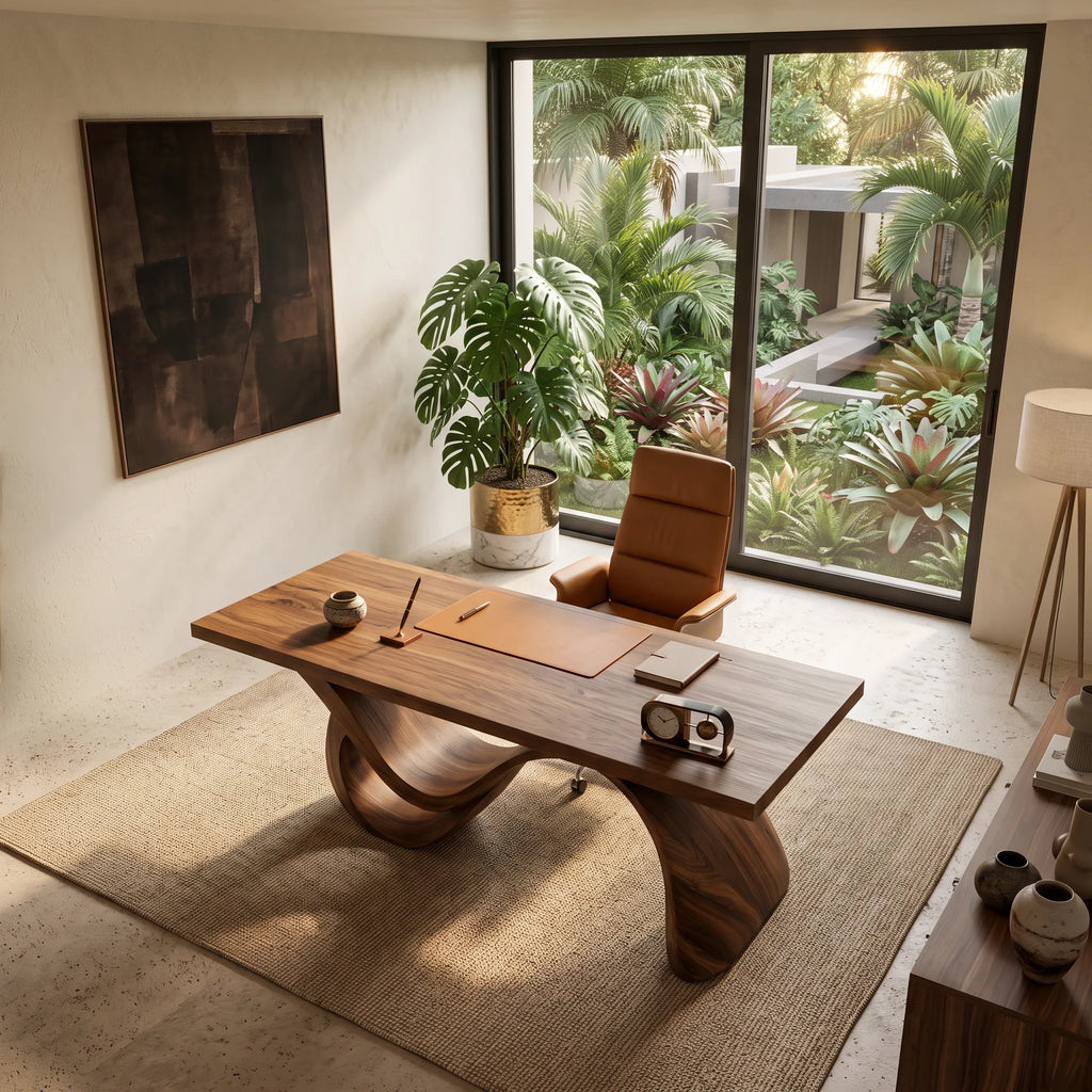 Organic Modern Office Desk Sculptural Base For Executive Workspace