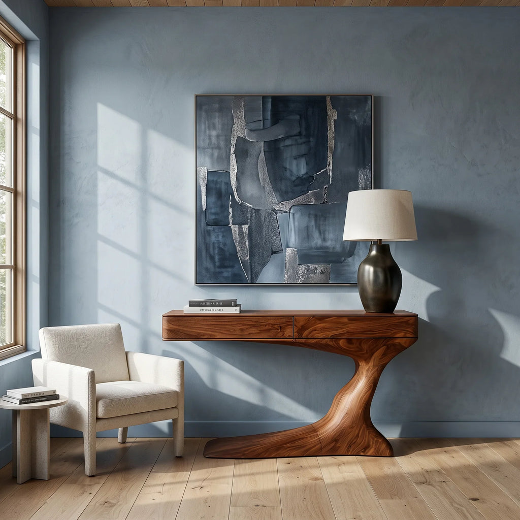 Modern Curved Console Table With Drawers For Entryway
