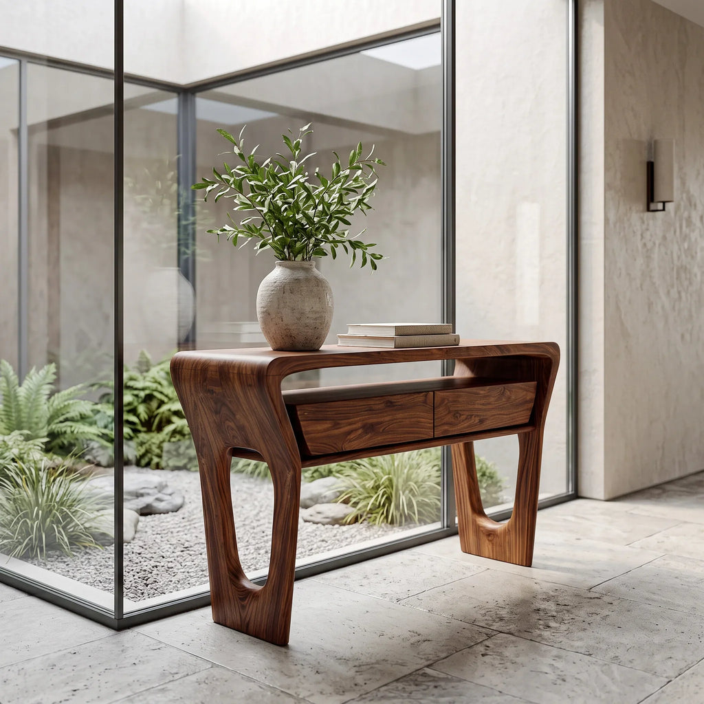 Modern Sculptural Shelf Drawer Console Table For Hallway