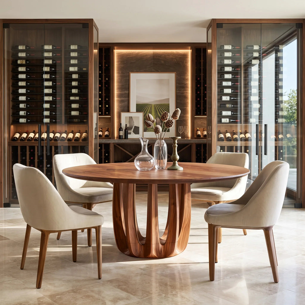 Modern Curved Pedestal Round Dining Table For Dining Room