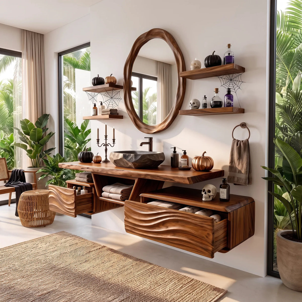 Mid Century Pumpkin Floating Bathroom Vanity Modern Bathroom