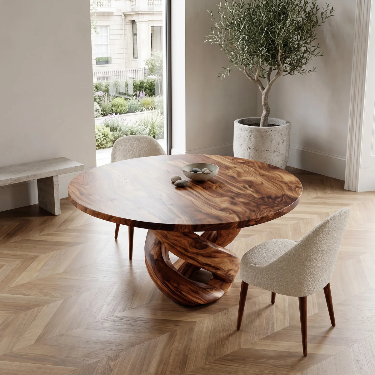Contemporary Organic Pedestal Round Dining Table For Dining Room