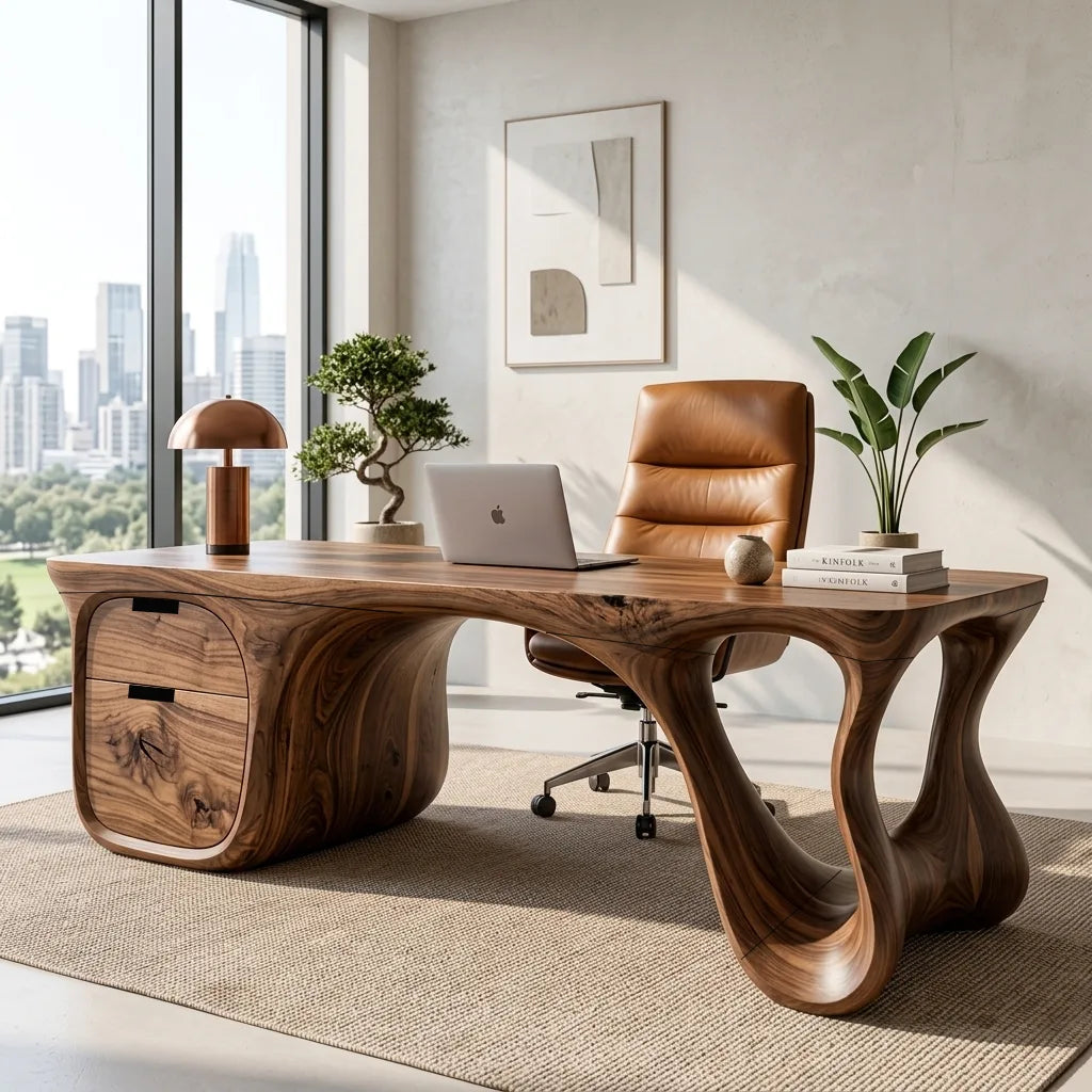 Luxury Executive Desk Sculptural Base With Storage Modern Office