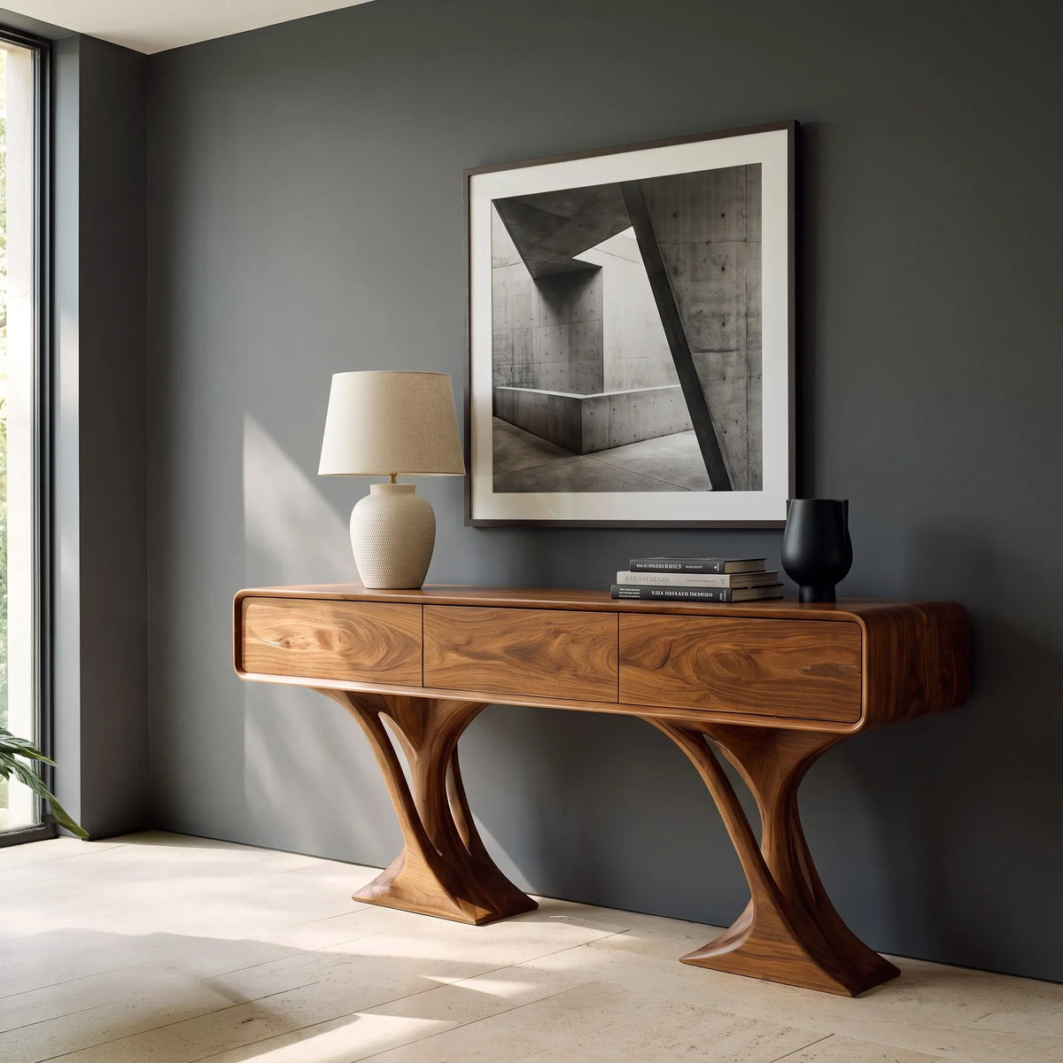 Contemporary Sculptural Drawer Console Table For Living Room