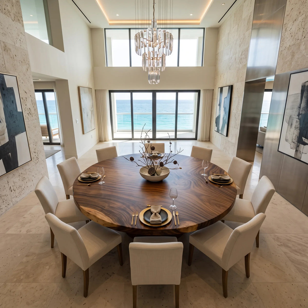 Organic Modern Round Dining Table Top 8 Seater