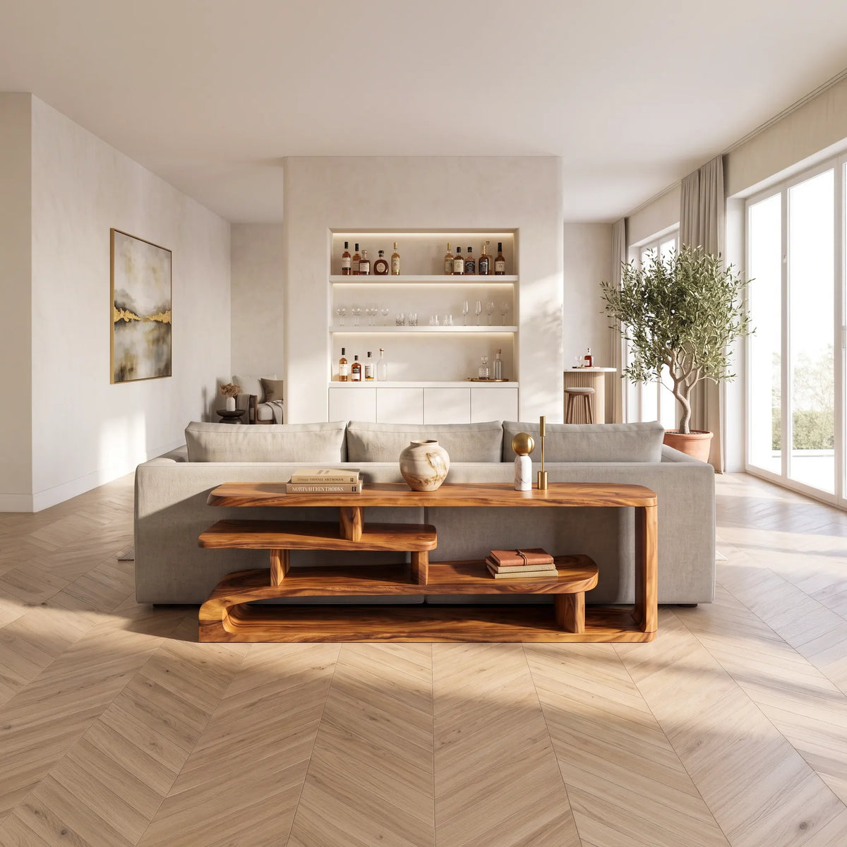 Contemporary Layered Console Table For Modern Hallway