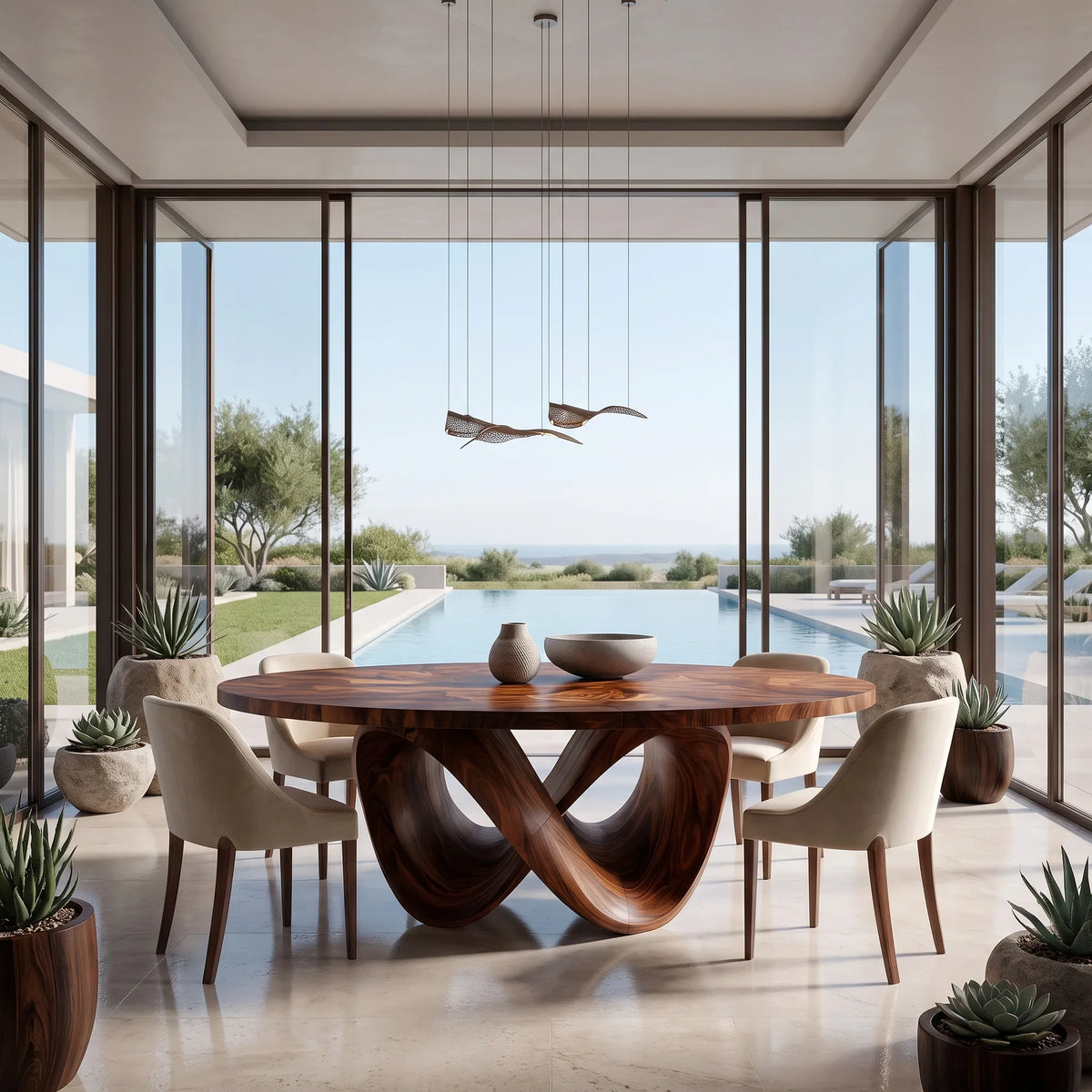 Modern Sculptural Base Round Dining Table For Dining Room
