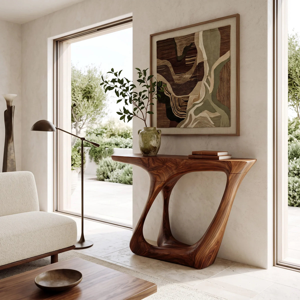 Organic Sculptural Open Base Console Table For Entryway