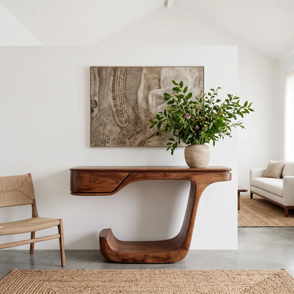 Contemporary Curved Wooden Console Table For Foyer