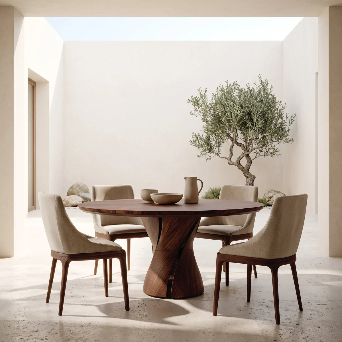 Contemporary Twisted Pedestal Round Dining Table For Dining Room