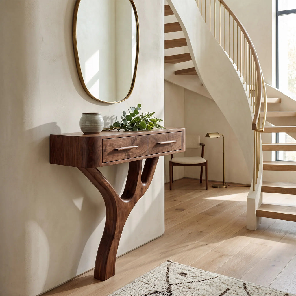 Modern Sculptural Wooden Console Table For Entryway