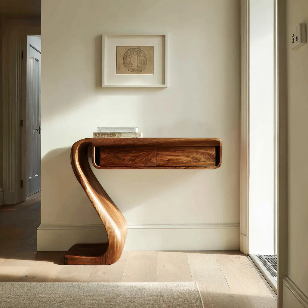 Contemporary Curved Drawer Console Table For Living Room