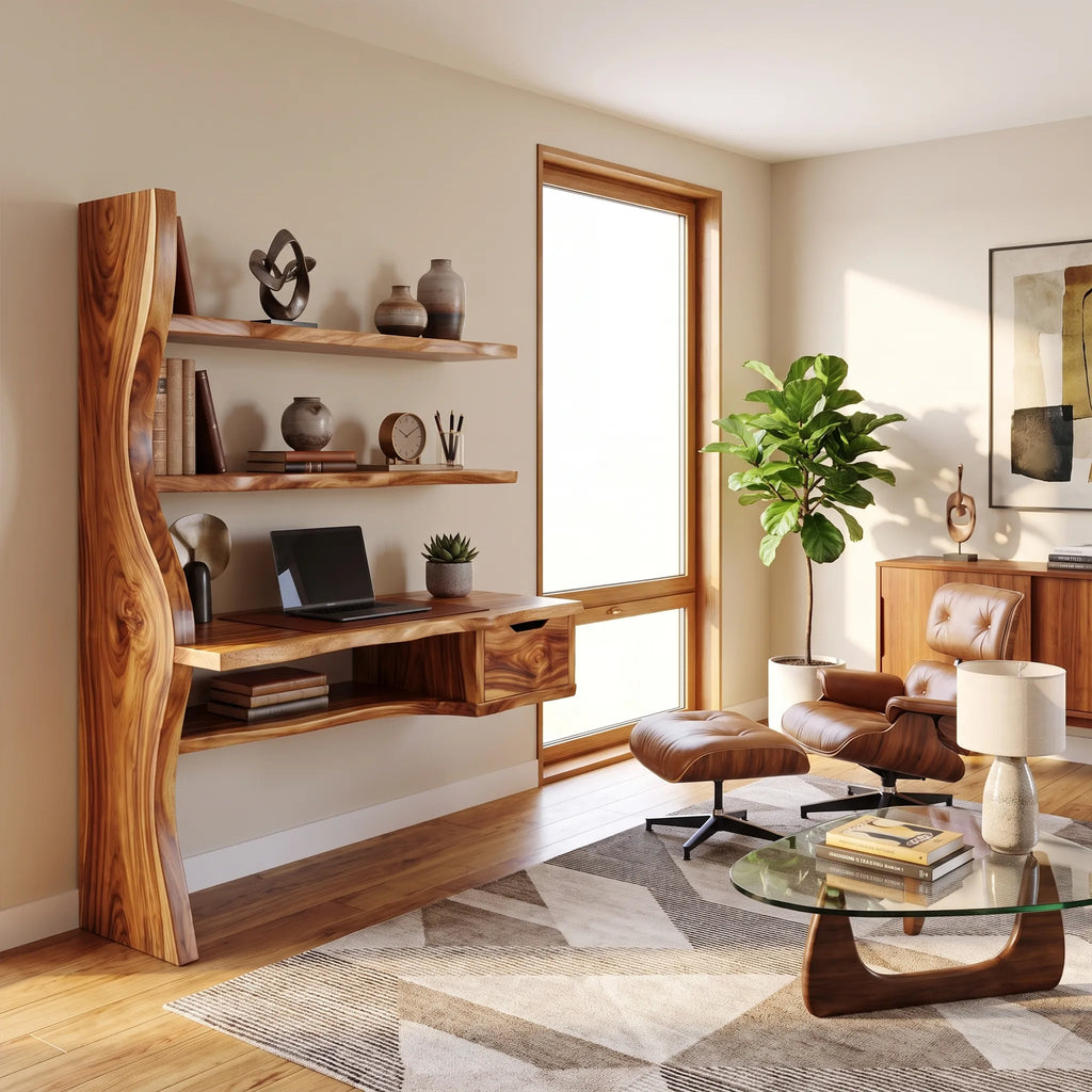 Airy Computer Desk Home Office Desk Writing Desk With Floating Shelves For Home Office