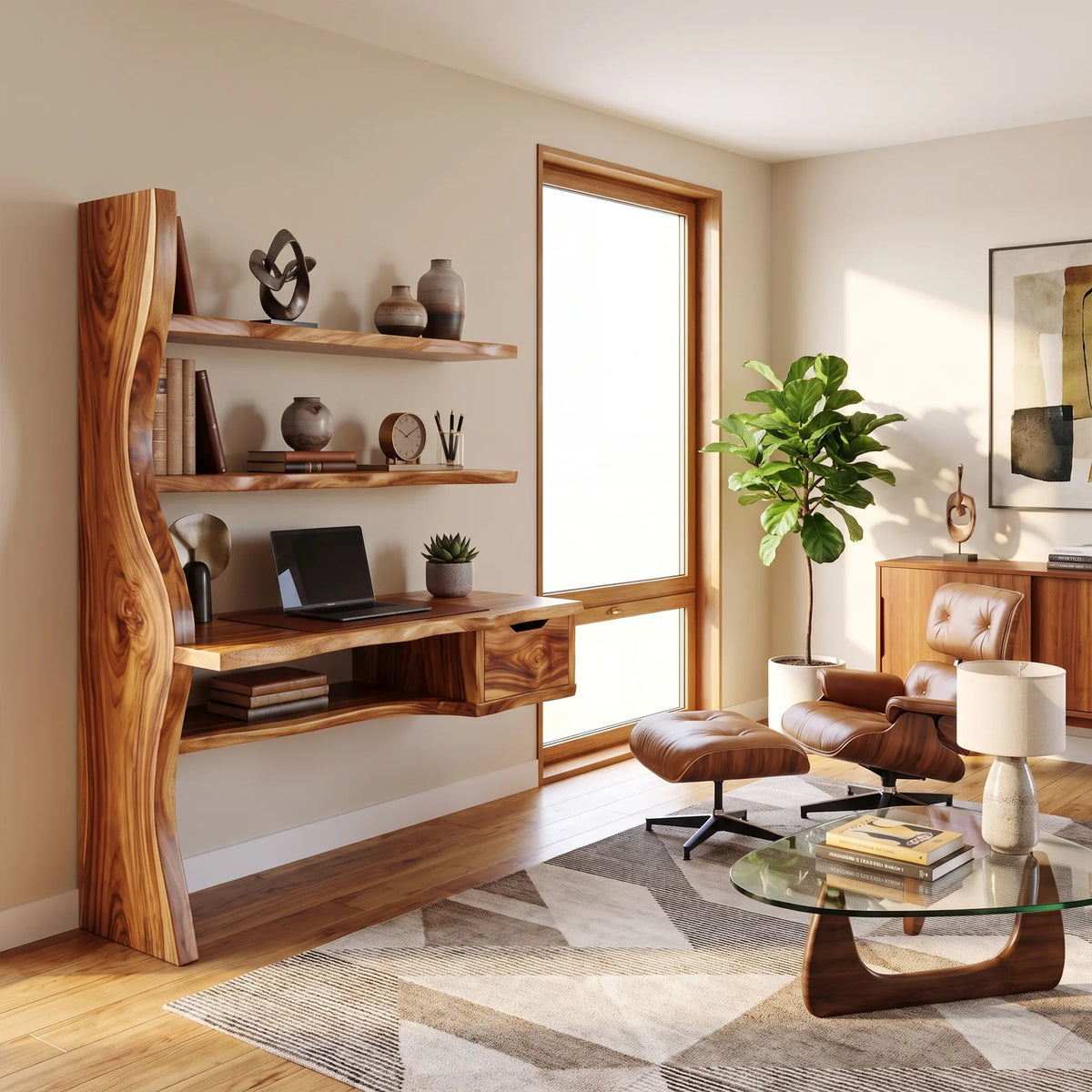 Airy Computer Desk Home Office Desk Writing Desk With Floating Shelves For Home Office