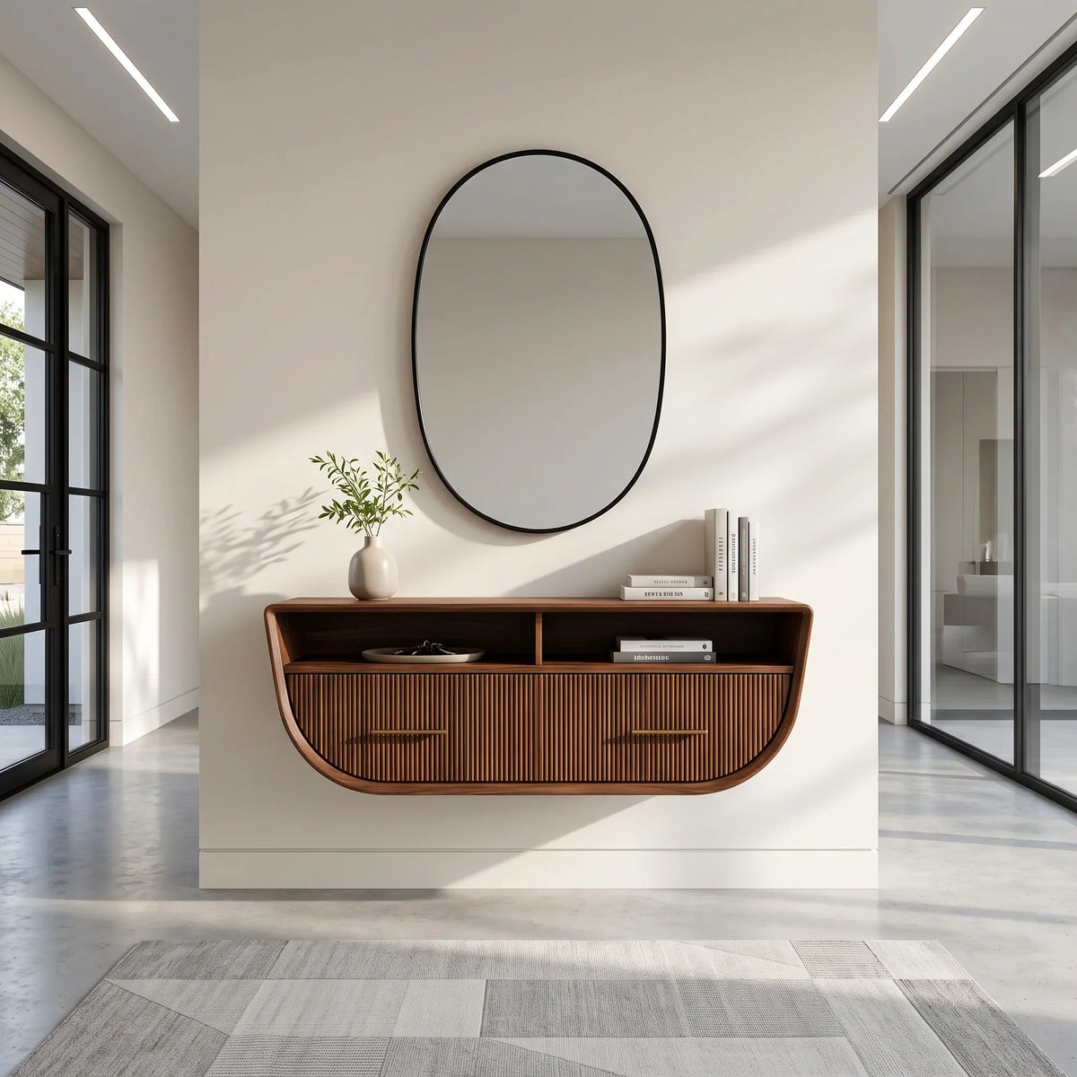 Modern Fluted Floating Console Table For Entryway