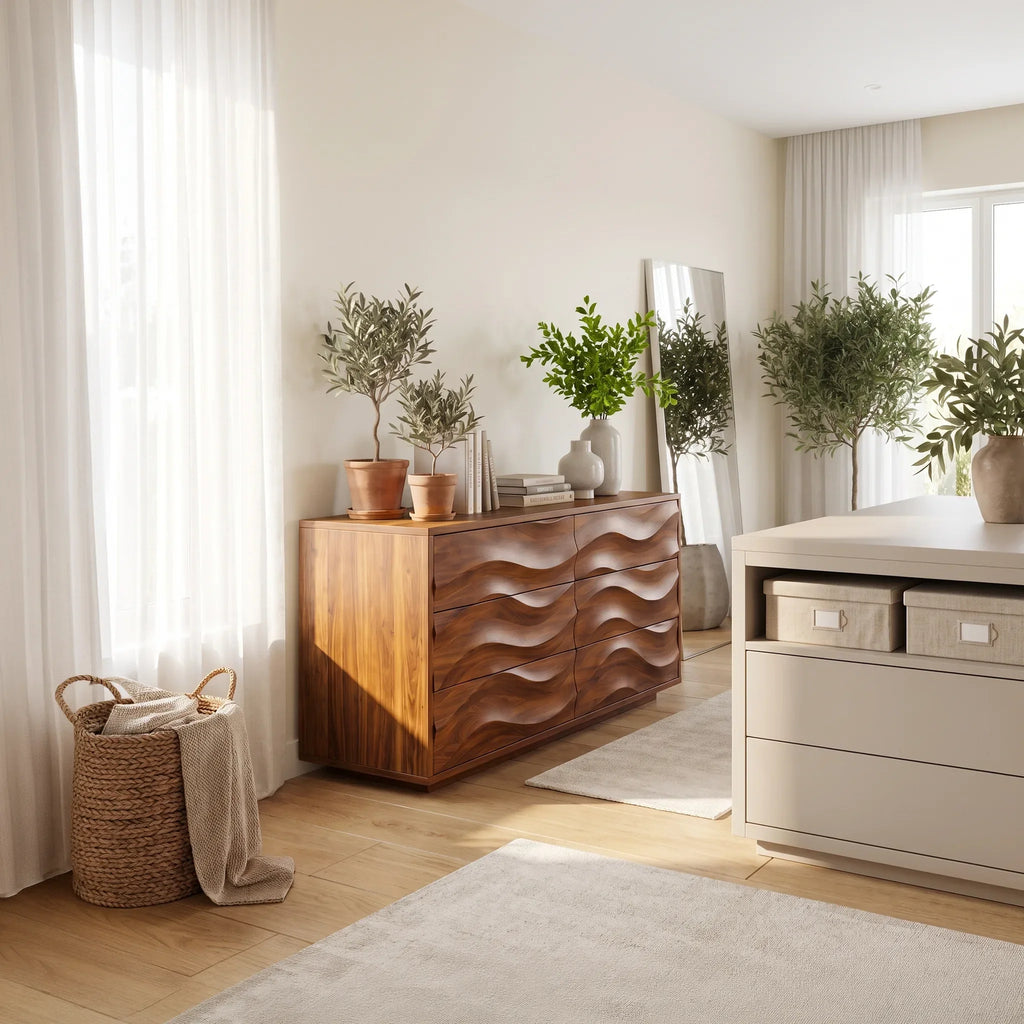 Organic Layered Bedroom Dresser For Cozy Interior