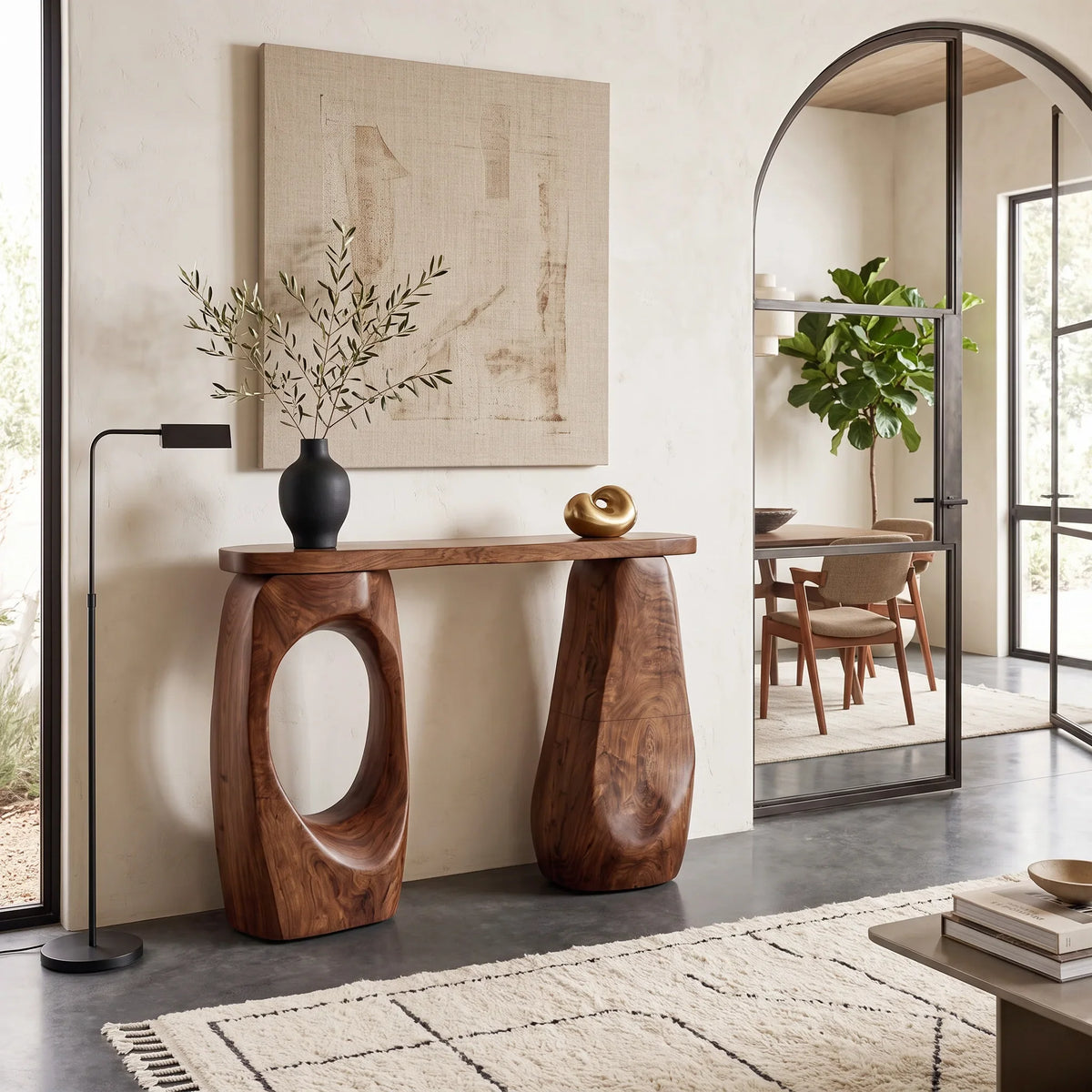 Organic Sculptural Open Base Console Table For Living Room