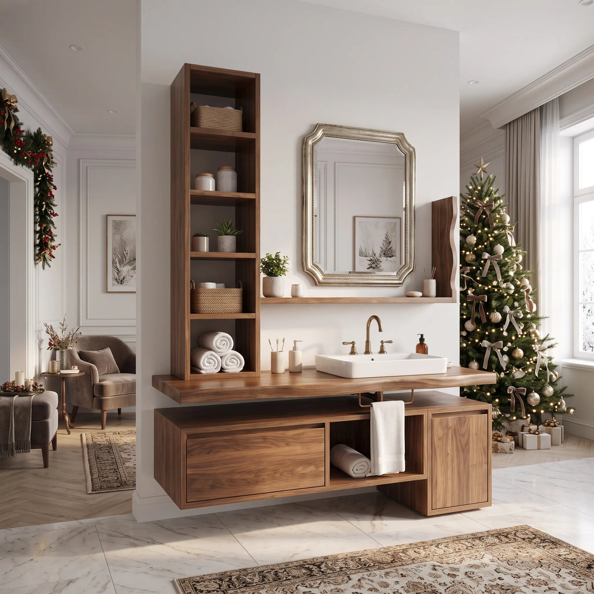 Handcrafted Scandinavian Christmas Floating Vanity Holiday Cottage