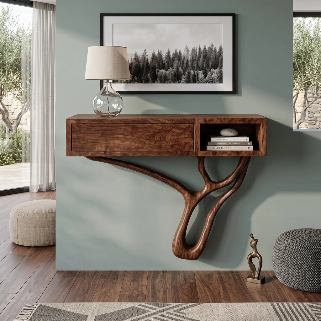 Modern Sculptural Storage Console Table For Entryway