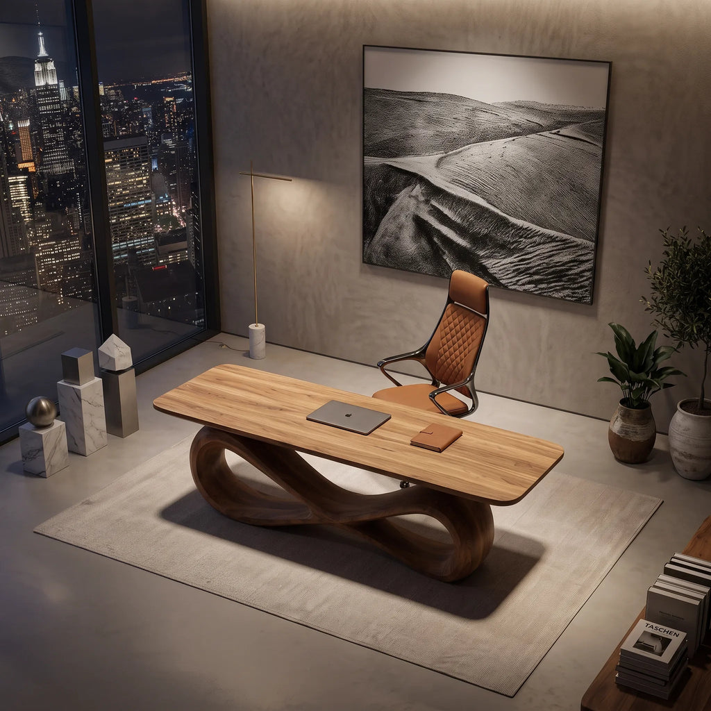 Organic Modern Office Desk With Drawers For Executive Office
